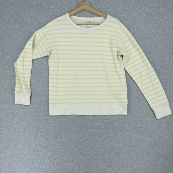 GAP Womens Striped Crew Neck Long Sleeve Shirt Top Size Medium White Yellow - Picture 1 of 8